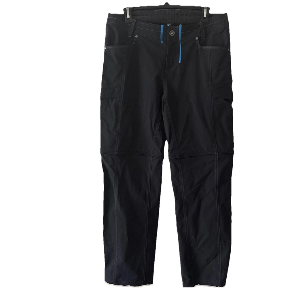 KUHL Pants Womens Sz 10 Convertible Black Blue Stitch Zip Off Leg Camp Hike Gorp